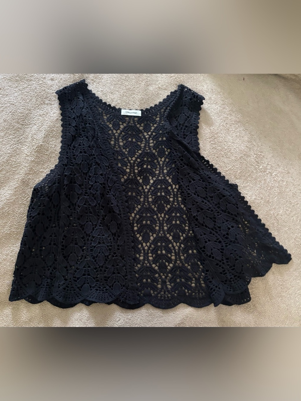 Crochet Lace Sleeveless Tank Top - Black
